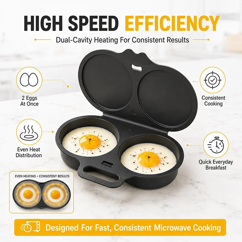 Microwave Egg Poacher Dual Cavity Breakfast Maker with lid