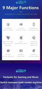 Bluetooth TWS Gaming Earphones Low Latency Wireless In-Ear Headphones With Built-in Mic LED Indicator Lights