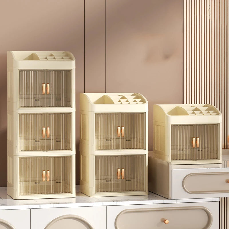 3 to 4-Tier Foldable Makeup Organizer with Drawer Function— Storage