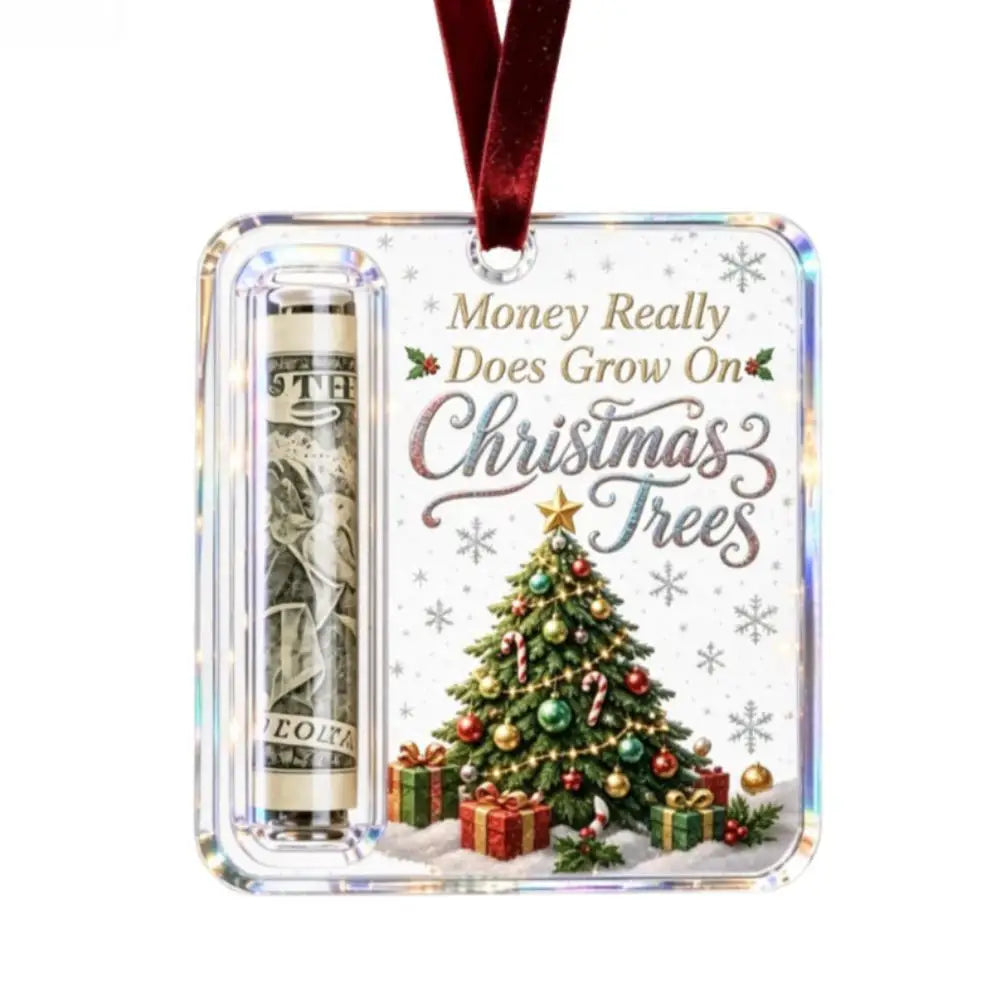 Christmas Money Holders Acrylic Hanging Money Holder Ornaments Christmas Tree Snowman Elk Hanging Pendant New Year Party Decor