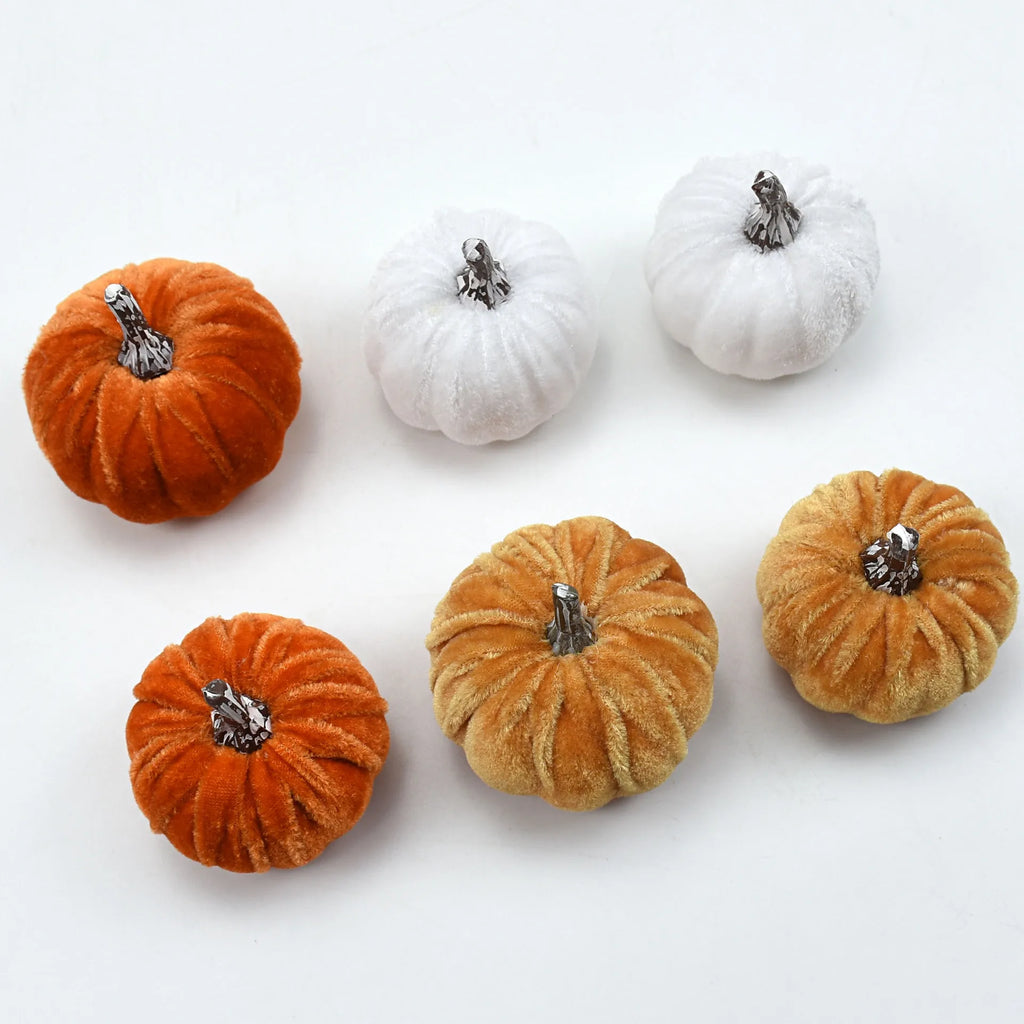 10pcs Velvet Artificial Pumpkin Decoration Desktop Pumpkin Halloween Decoration