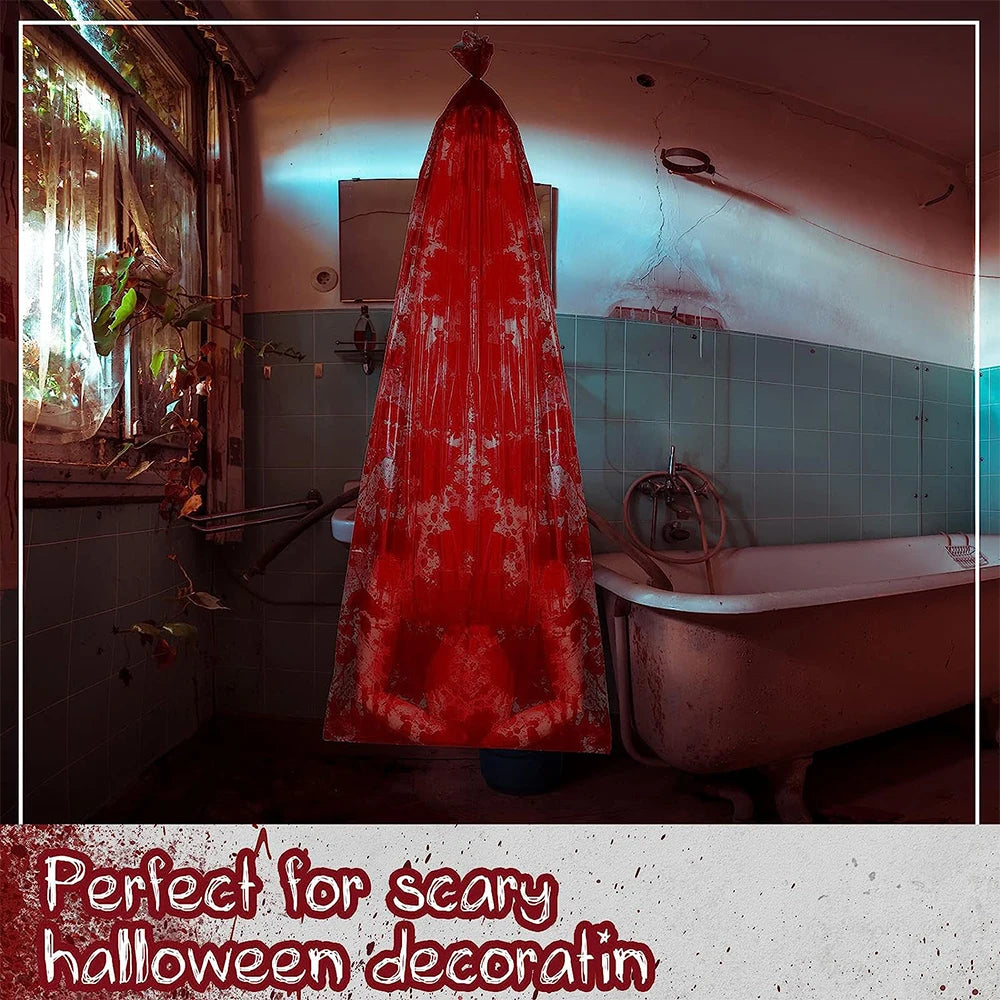 Horror Halloween Outdoor Decoration 59inch Creepy Corpse Props Set Scary Fake Bloody Body Bag Haunted House Hanging Decorations