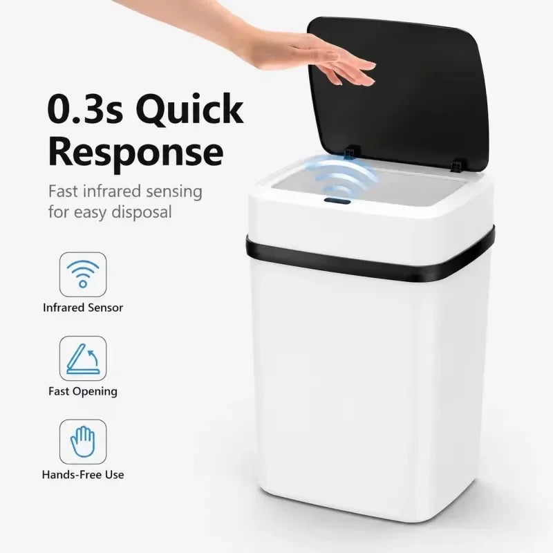 13L Smart Automatic Touch-Free Trash Can Motion Sensor Battery Dustbin Waste Bucket for Kitchen Bathroom Home Office Indoor ﻿