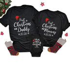 First Christmas As Daddy Mommy Brother Sister 2026 Family Matching Outfits Santa Hat Print Family Look Xmas T‑Shirt Baby Romper