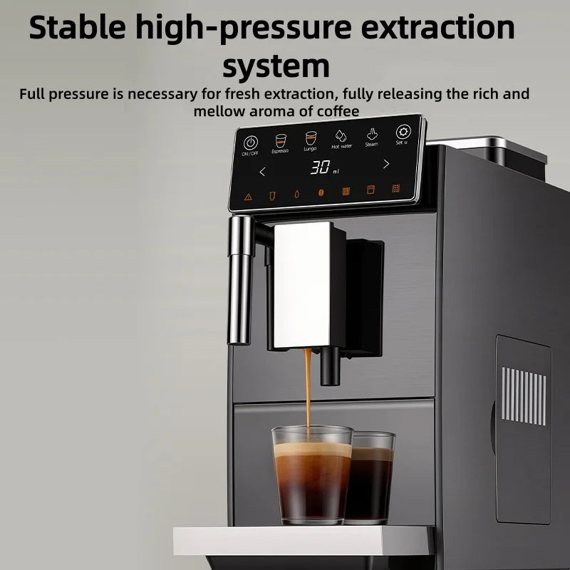 Automatic Espresso Machine with Smart Color Screen, Built-in Grinder & Steam Wand, 20Bar Pressure Coffee Maker for Home, Cappucc