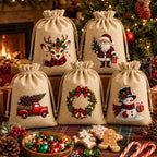 5/12 Pack Christmas Burlap Gift Bags Reusable Drawstring 5 Designs