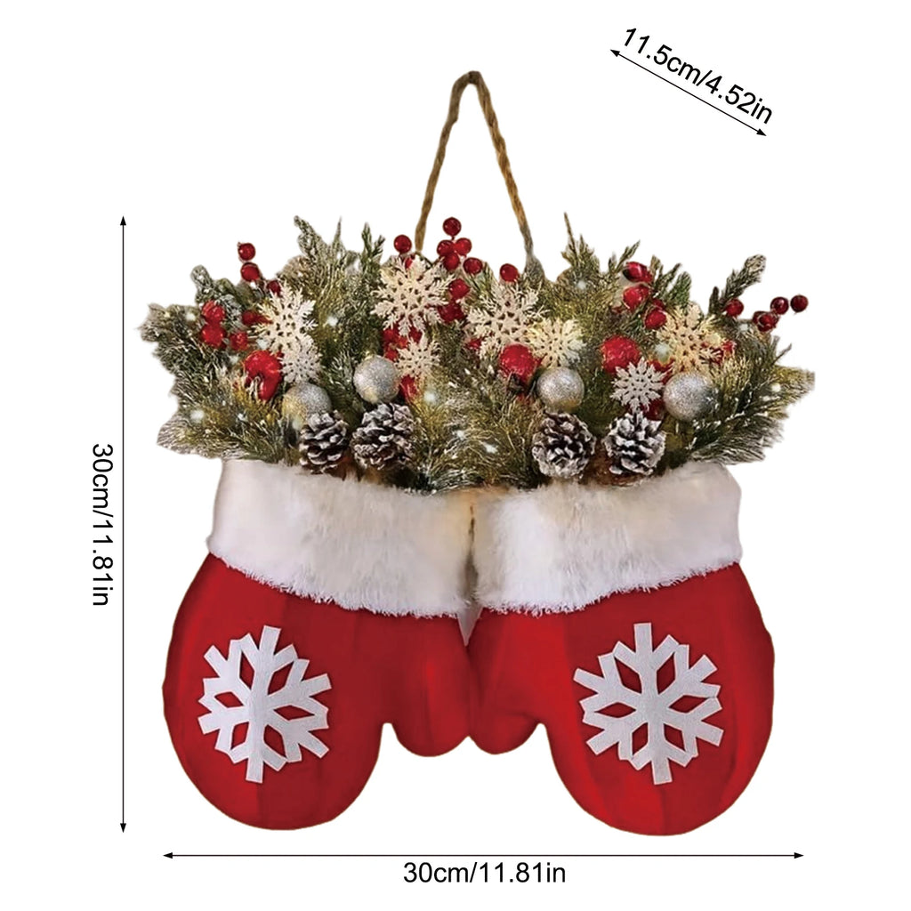 2026 Christmas Garland Creative Glove Shaped Wreath Window Door Garden Gate Decorative Hanging Holiday Party Decor Door Sign