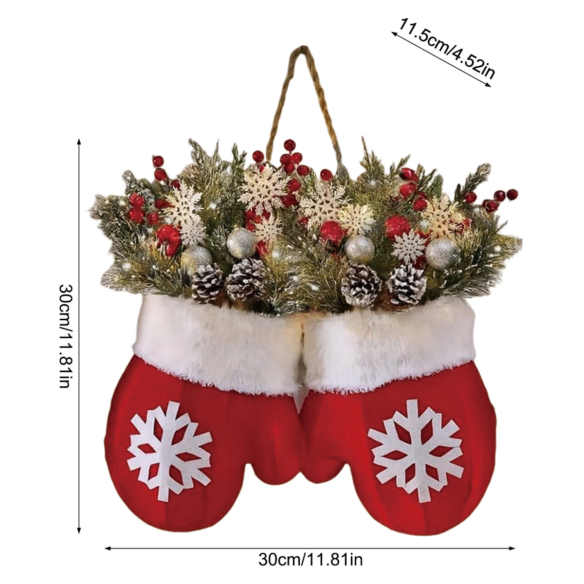 2026 Christmas Garland Creative Glove Shaped Wreath Window Door Garden Gate Decorative Hanging Holiday Party Decor Door Sign