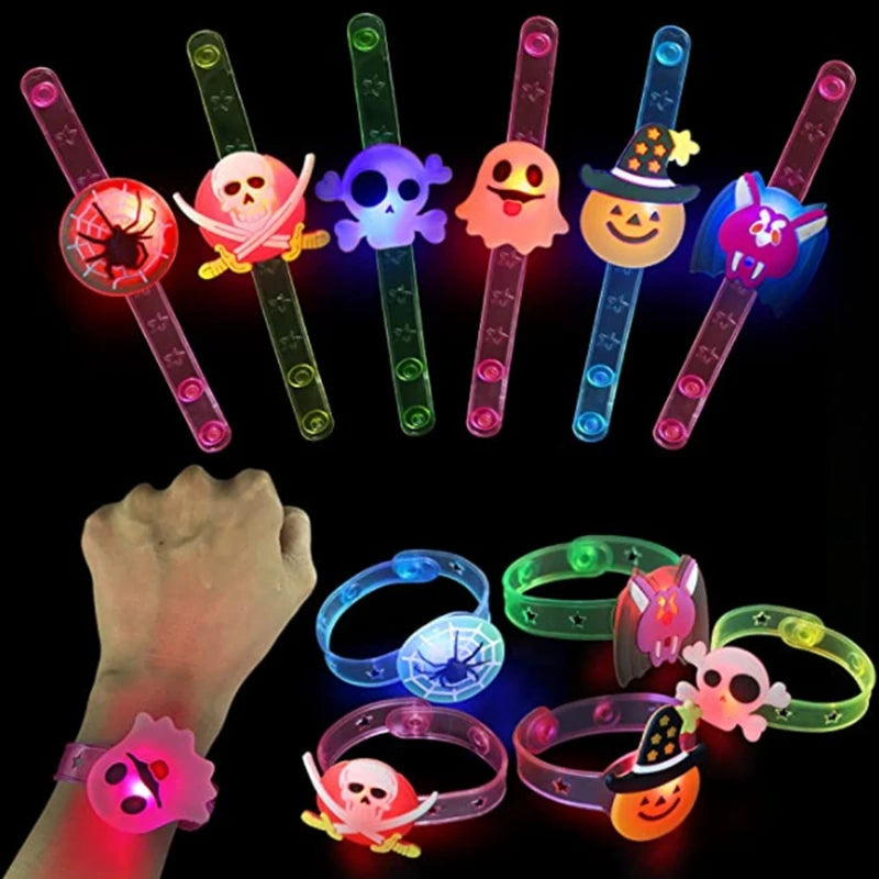 10/20/30PCS Glowing Halloween Pumpkin Ghost Bracelet Rings Night Decor Halloween Party Favor Festival Carnival Gifts Bag Fillers