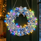 DIY Diamond Art Christmas Wreath 25cm With LED String Light Double‑Sided Printed One Side Diamond Sticking Xmas Hanging Wreath