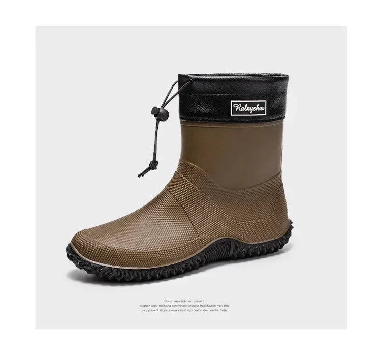 Men Rain Boots Fashion Mid-calf Rubber Boot Outdoor Waterproof Garden Work Shoe Non Slip Fishing Rubber Galoshes Men Rubberboots