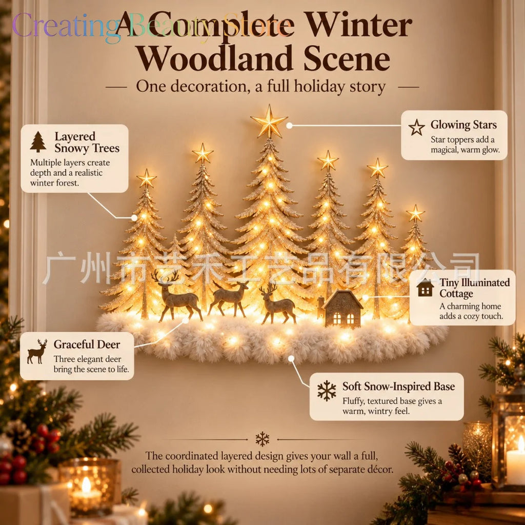 Deer Forest Lighted Christmas Forest Wall Decor Luminous Christmas Forest Wall Decoration