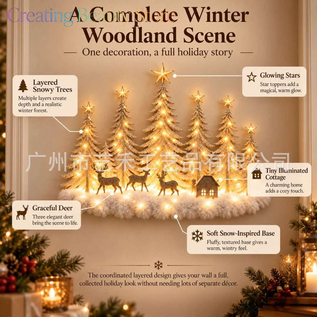 Deer Forest Lighted Christmas Forest Wall Decor Luminous Christmas Forest Wall Decoration