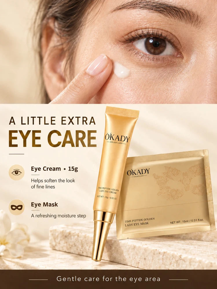OKADY 10-Piece Peptide Skincare Set for Women, Hydrating & Moisturizing Face Care Kit with Cleanser, Toner, Serum x3, Lotion, Eye Cream, Face Creams and Eye Mask, Daily Skin Care Routine in a Gold Gift Box, Birthday, Christma