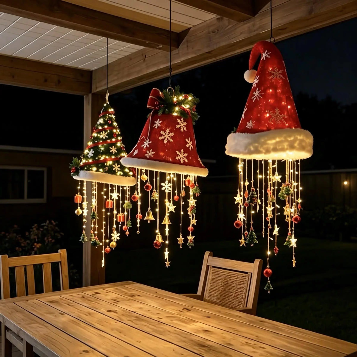 Christmas Santa Hat Chandelier DIY Lighted Hanging Chandelier Xmas Ornaments Glow in the Dark New Year Festive Party Decoration
