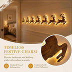 Lighted Santa Sleigh Reindeer Christmas Wall Decor Remote Set,Warm white glow, wooden cutout design, flexible layout