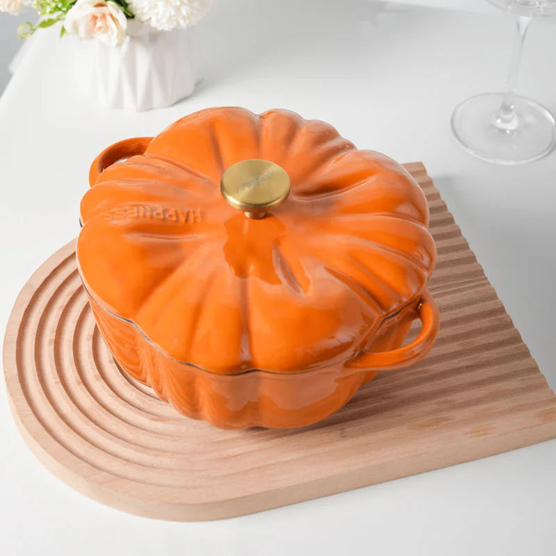 Enamel Coated Cookware Pumpkin Enameled Cast Iron Cooking Pot NonStick Enamel Pot Casserole Dish  for All Heat Source