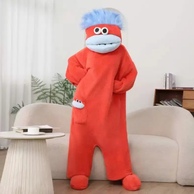 Adult Pajamas Funny Big Mouth Monster Matching Jumpsuit Fall Winter Couple Ready Thick Coral Fleece Loungewear for Men and Women