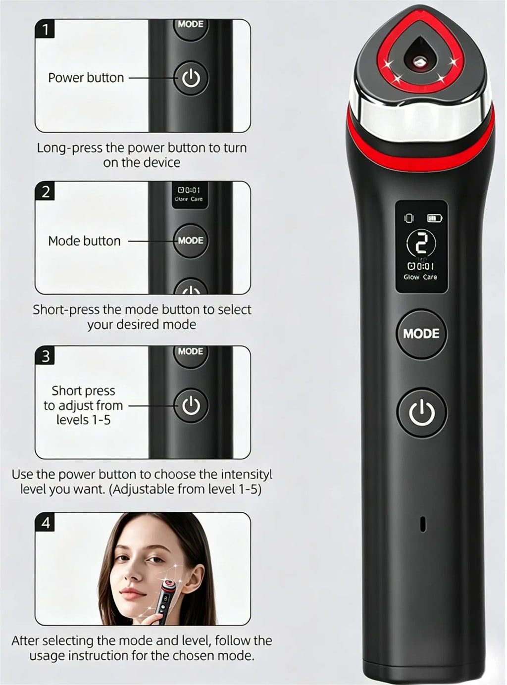 Ager Booster Pro Lifting Face Neck Therapy LED Vibration Massager Beauty Device for Anti-Aging Wrinkles, Skin Rejuvenation