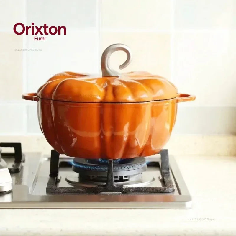 Enamel Coated Cookware Pumpkin Enameled Cast Iron Cooking Pot NonStick Enamel Pot Casserole Dish  for All Heat Source
