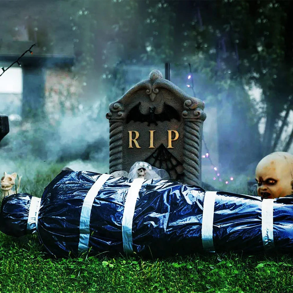 Horror Halloween Outdoor Decoration 59inch Creepy Corpse Props Set Scary Fake Bloody Body Bag Haunted House Hanging Decorations