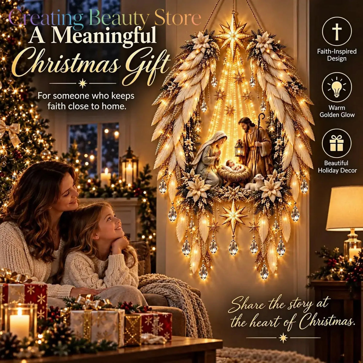 Heavenly Angel Wings Nativity Light – Lighted Nativity Wall Decor