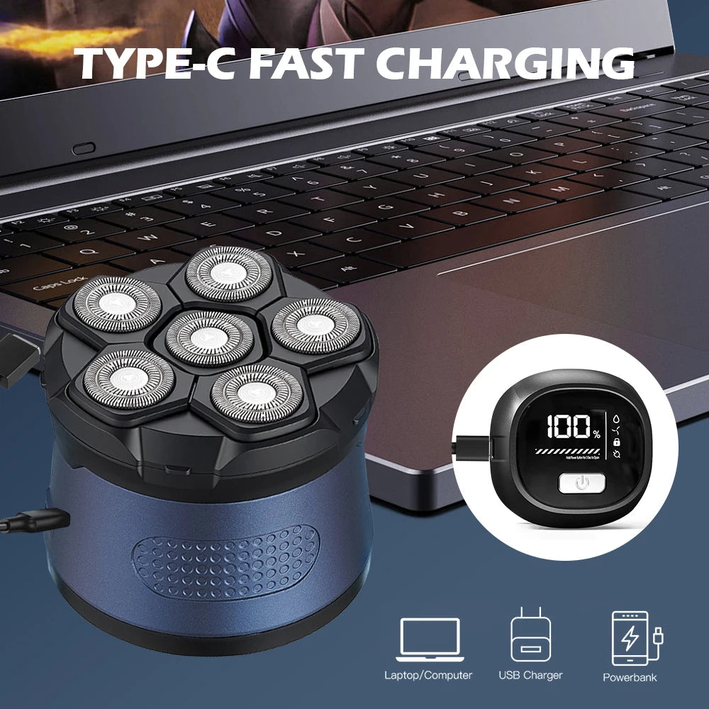 Electric Head Shavers for Bald Men -  Waterproof 6D Magnetic Stainless Head, Upgraded Smooth Shave, Wet & Dry, Type-C Charging, Easy Clean, LED Display, Gifts for Men