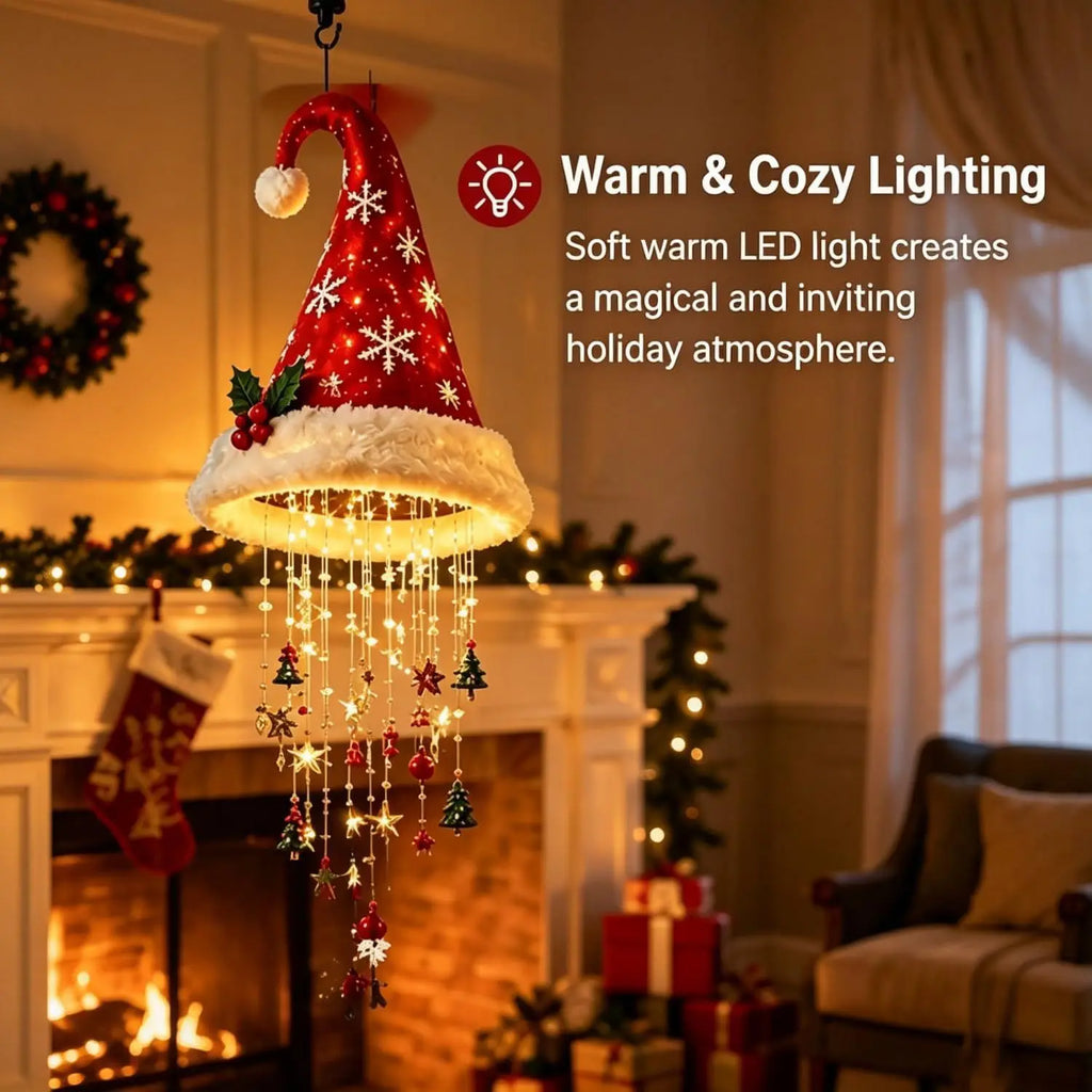 Christmas Santa Hat Chandelier DIY Lighted Hanging Chandelier Xmas Ornaments Glow in the Dark New Year Festive Party Decoration