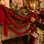 Christmas Hanging Ball Garland Red Cloth Ball String DIY Xmas Tree Window Hanging Decor Smooth Soft Fabric Balls Party Supply