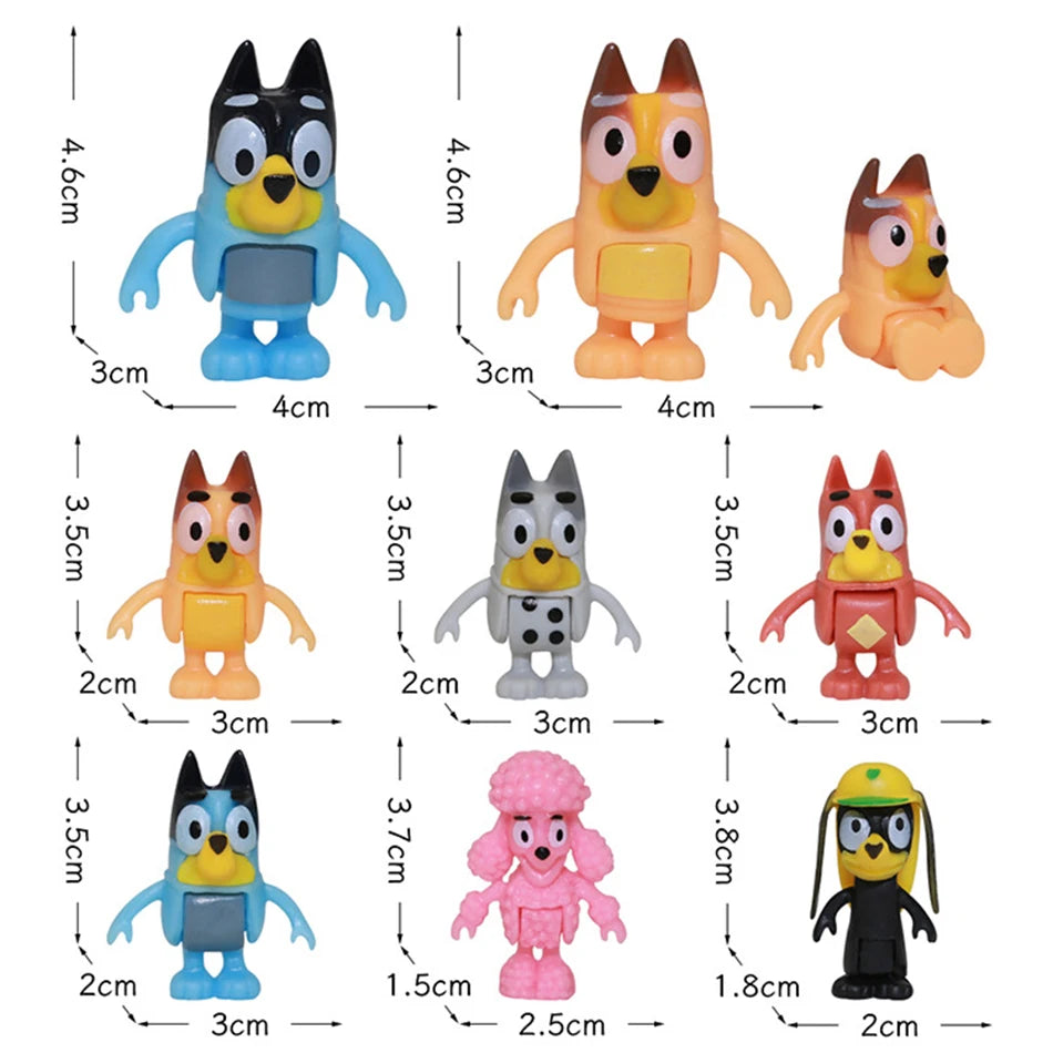8pcs Set Bluey Family & Friends Action Figures Poseable Collectible Toys Best Birthday Gift for Fans Adults High Quality Novelty