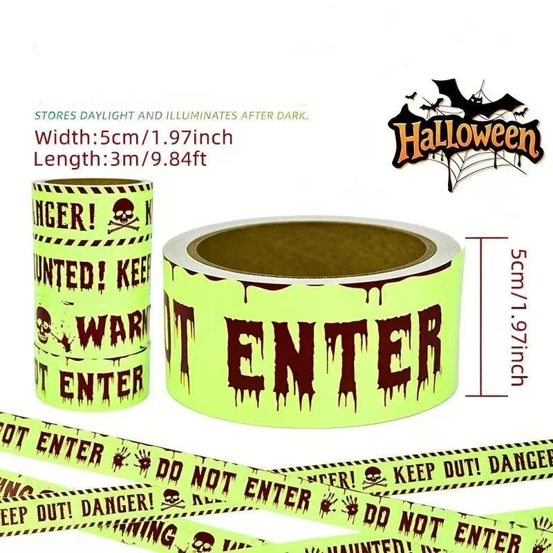 Halloween Warning Glow/Yellow Colour In The Dark Tape 3m Non-Adhesives