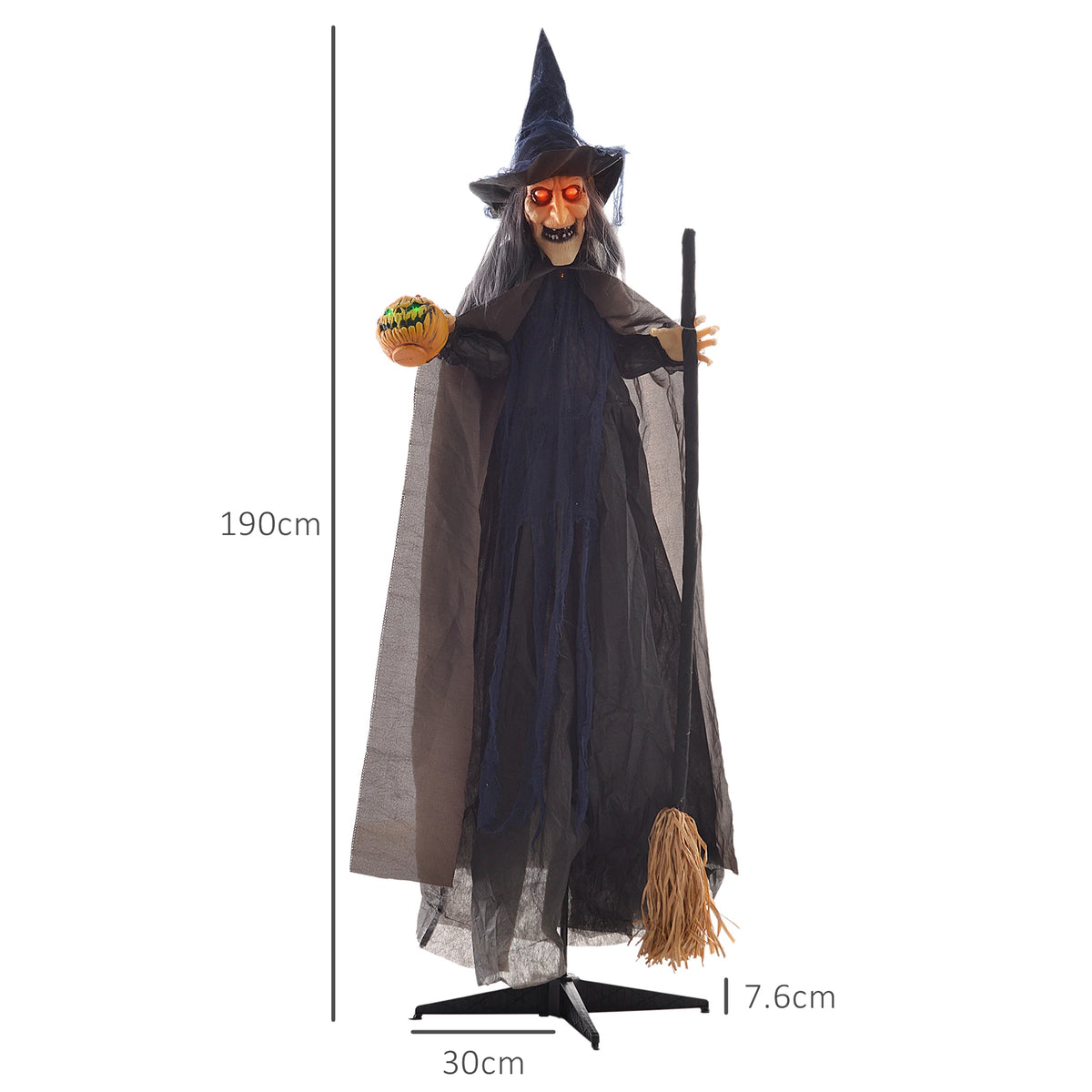 HOMCOM Animated Halloween Witch Prop with Light-Up Eyes – 107cm