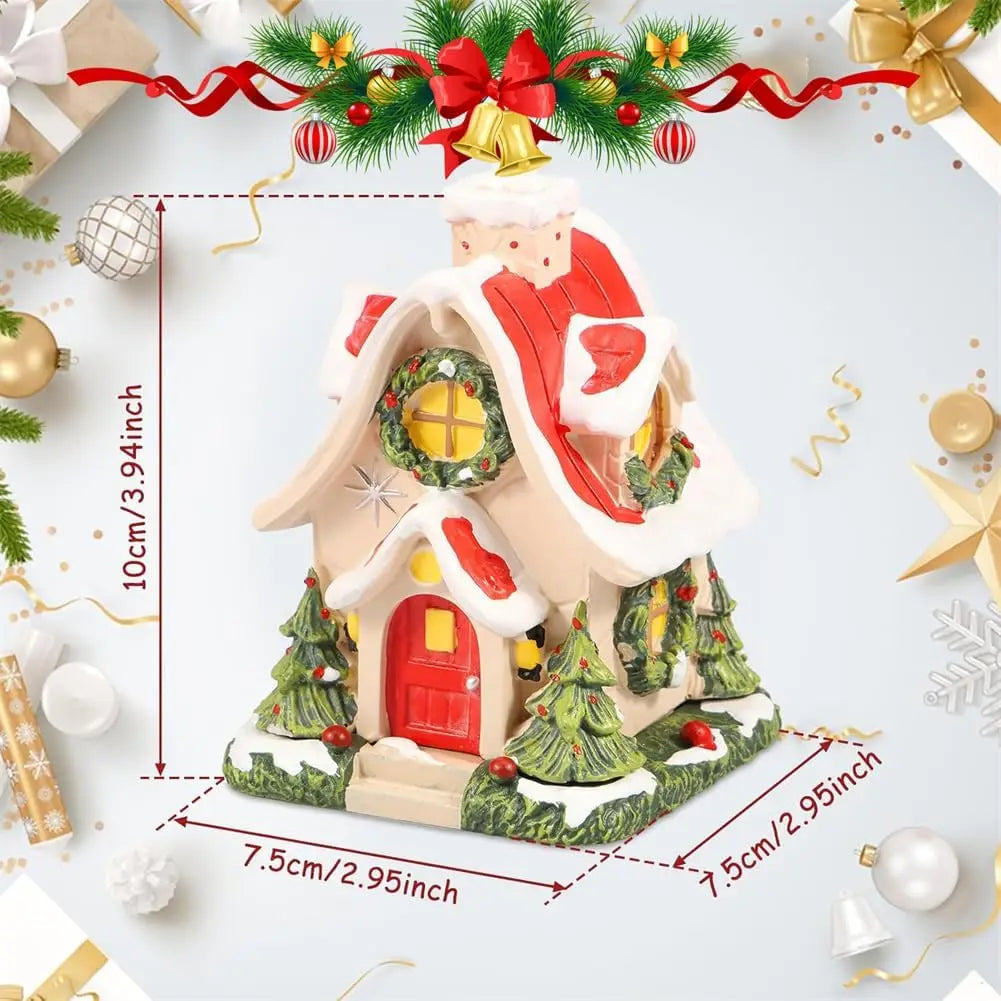 Gingerbread House Incense Burner, Lodge Incense Burner Ornament with Night Light, Christmas Cottage Gingerbread Incense Burner