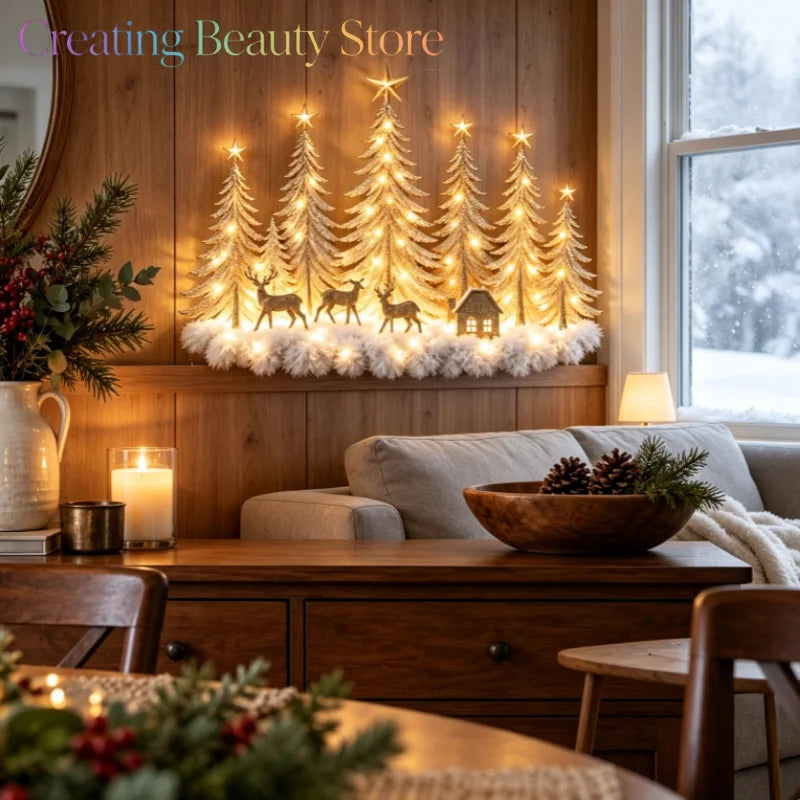 Deer Forest Lighted Christmas Forest Wall Decor Luminous Christmas Forest Wall Decoration
