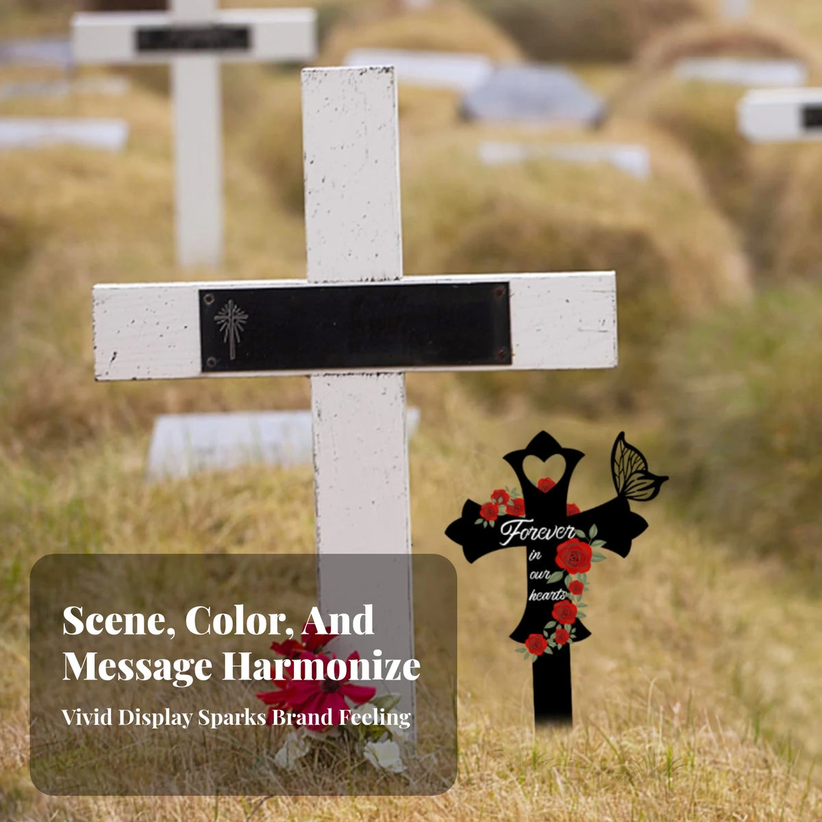 Cross Memorial Stake Outdoor Use Rose Memorial Stake Metal Grave Marker Easy Ground Insert Sympathy Gift for Courtyard