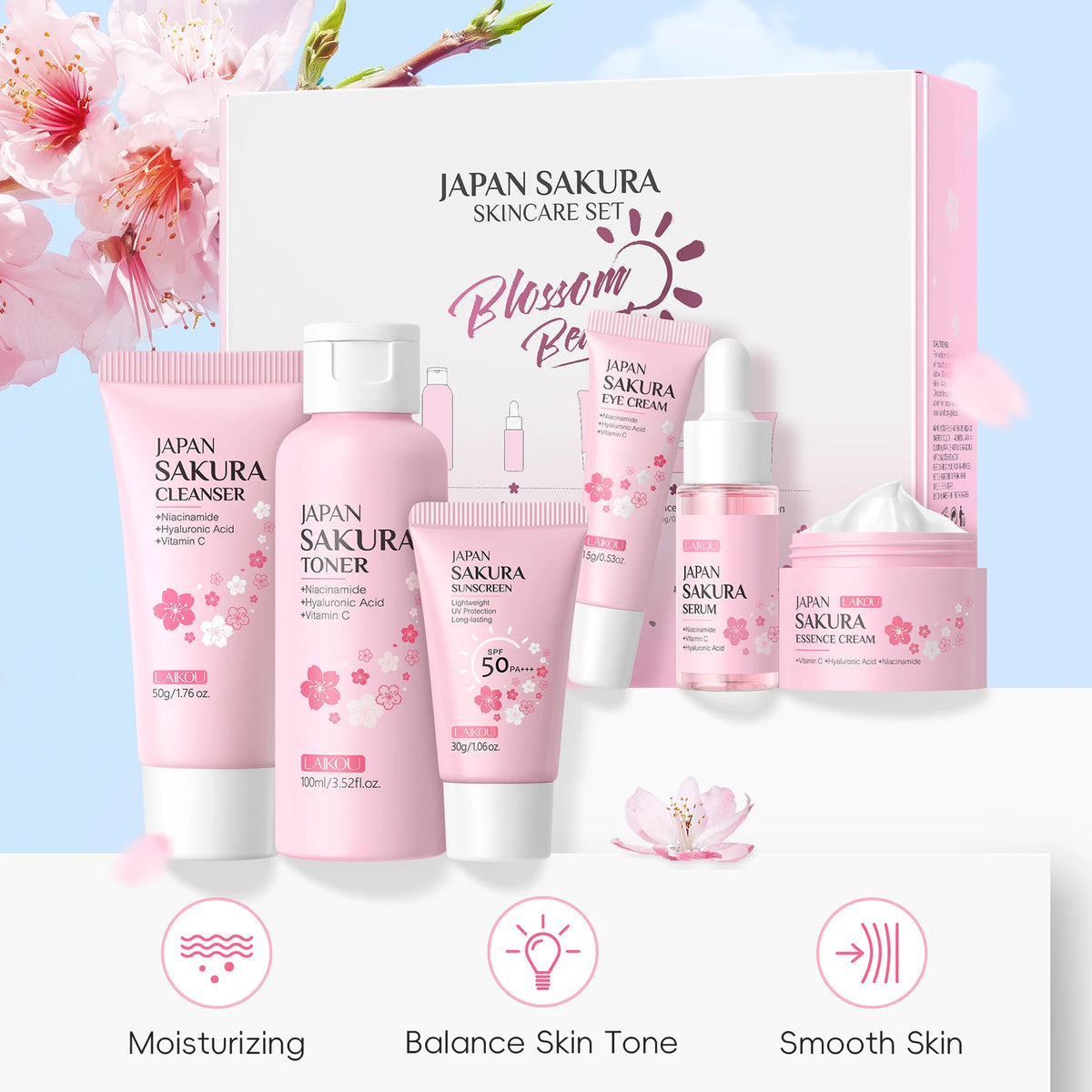 LAIKOU Sakura Complete Travel Skincare Set