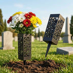 2Pcs Cemetery Vase Memorial Cemetery Vases with Stake Grave Flower Holder for Gravestone Grave Yard Ground Outdoor Flower Marker
