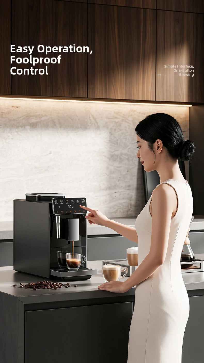 Automatic Espresso Machine with Smart Color Screen, Built-in Grinder & Steam Wand, 20Bar Pressure Coffee Maker for Home, Cappucc