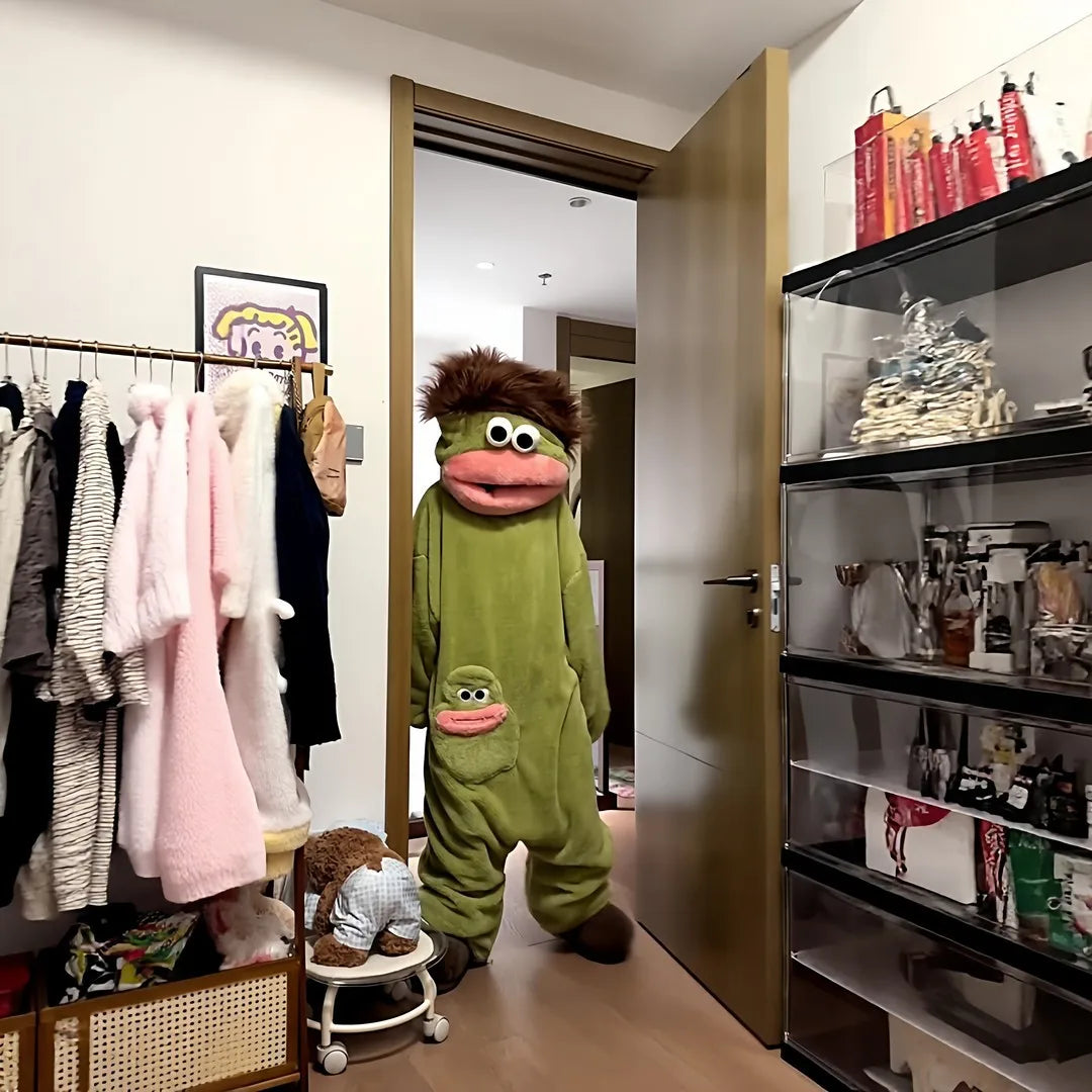Adult Pajamas Funny Big Mouth Monster Matching Jumpsuit Fall Winter Couple Ready Thick Coral Fleece Loungewear for Men and Women