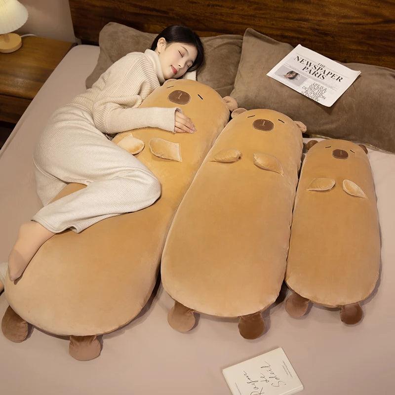 70-120cm Capybara Long Pillow Stuffed Soft Cartoon Animal Capybara Bolster Plushie Sleeping Leg Support Peluche Birthday Gift