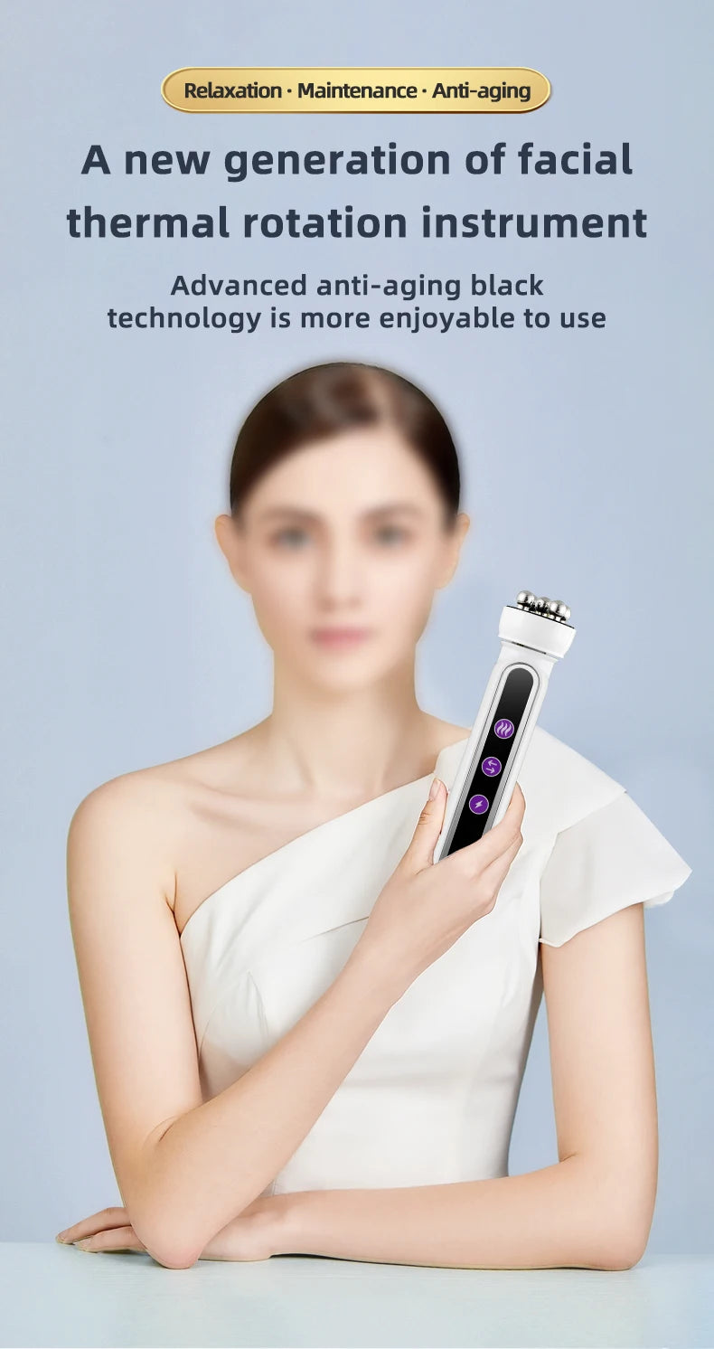 3in1 RF Heating EMS Facial 360° Roller Massager  Firm Microcurrent Beauty Machine