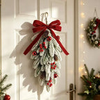 50cm LED Artificial Garland Stair Wreath Red Bow Knot Prelit Christmas Wreath Garland Pine/Bow for Front Door Wall Window Stair