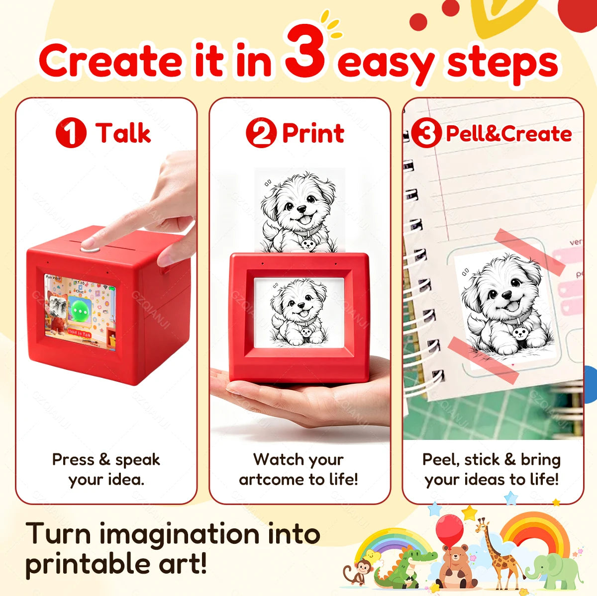 AI Voice Smart Thermal Printer! 58mm Mini Portable Bluetooth Photo Sticker Picture Print Device Fun Print with White Color Paper