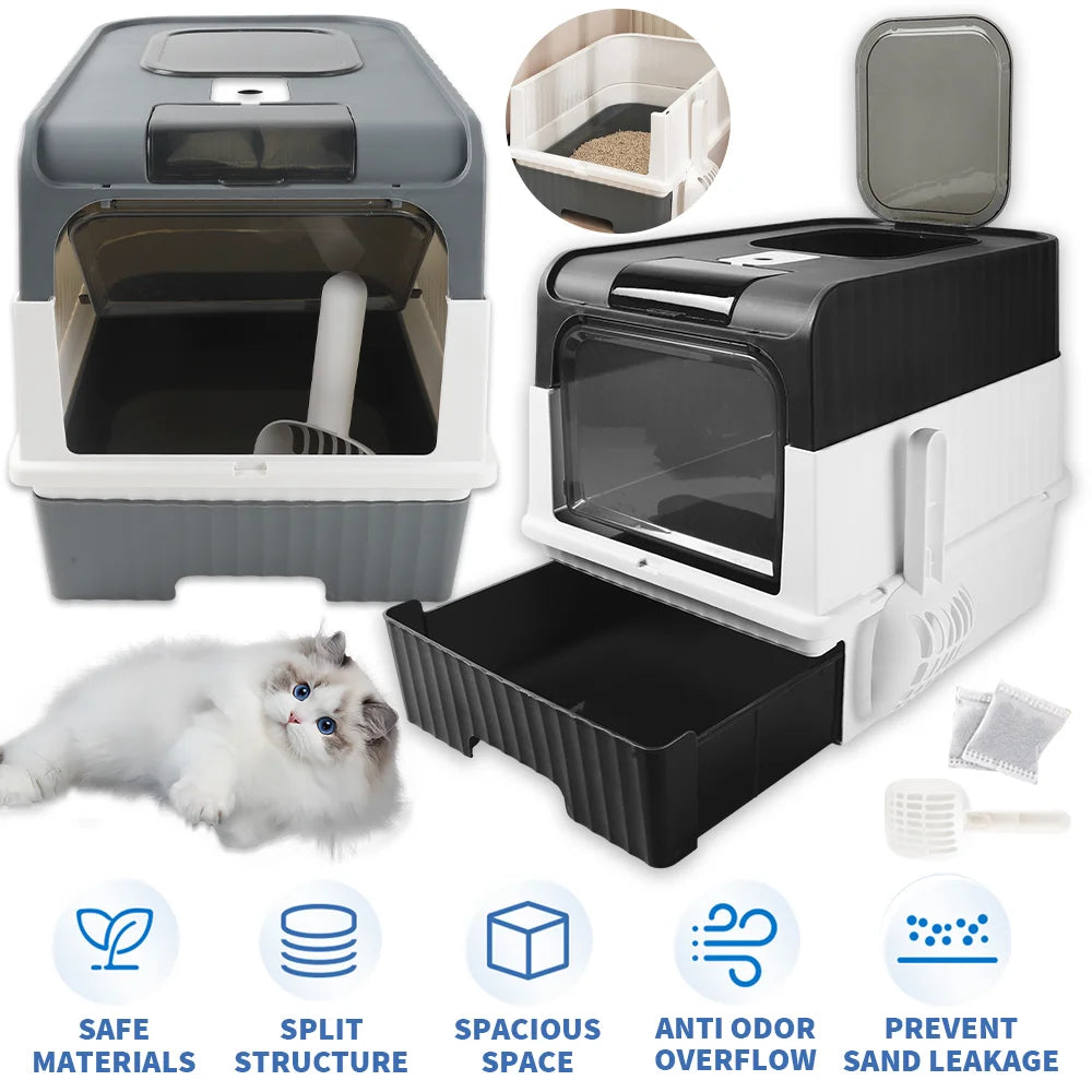 Enclosed Hooded Cat Litter Box with Scoop