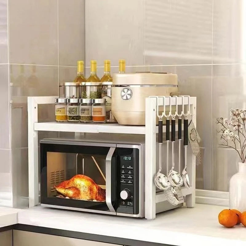 Retractable Microwave Oven Rack, Multi‑Tier Kitchen Countertop Storage Shelf for Rice Cooker Oven Small Appliances