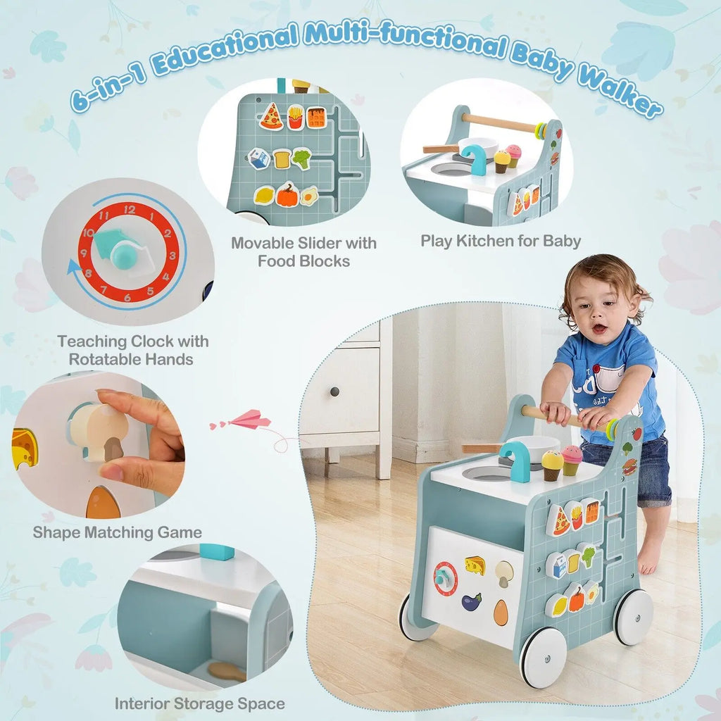 DORTALA 6-in-1 Wooden Baby walker Activity Kitchen
