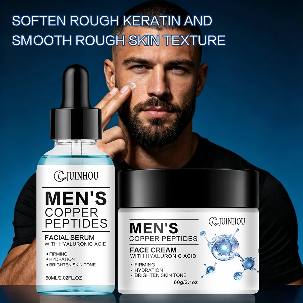 JUINHOU Men Face Serum&Cream Kit Copper Peptide Hyaluronic Acid Hydrating Firming Soothe Rough Skin Revitalize Dull Skin Man Day