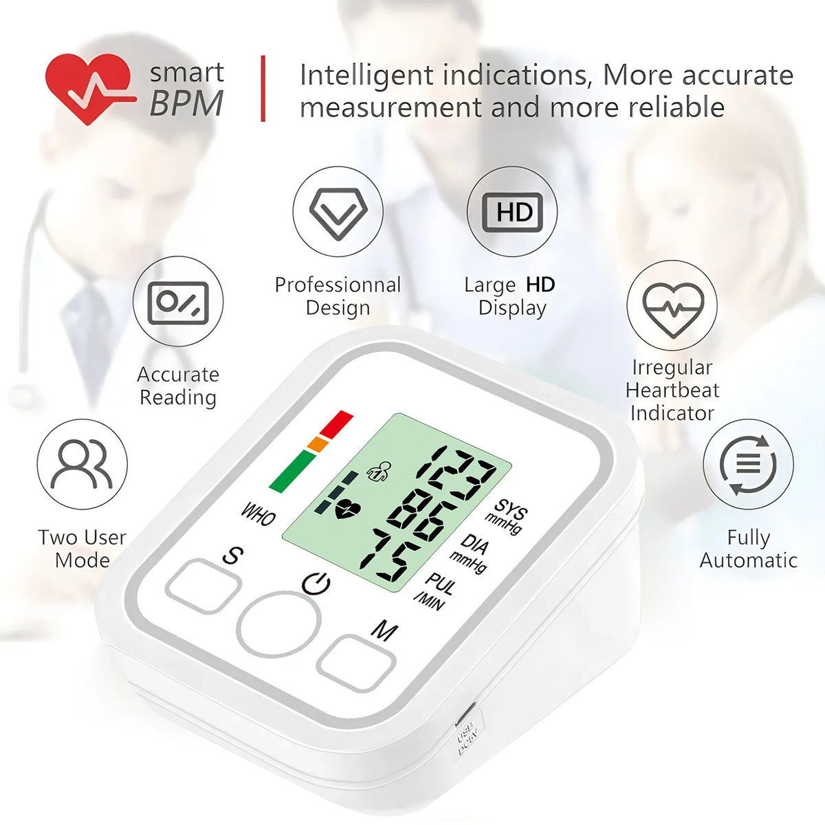 Blood Pressure Test Kit BP Monitor Upper Arm Automatic Tonometer Digital Sphygmomanometer Pulse Medical Device