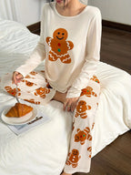 This year's new women's Doz Lane Gingerbread Man print casual Christmas pajama set