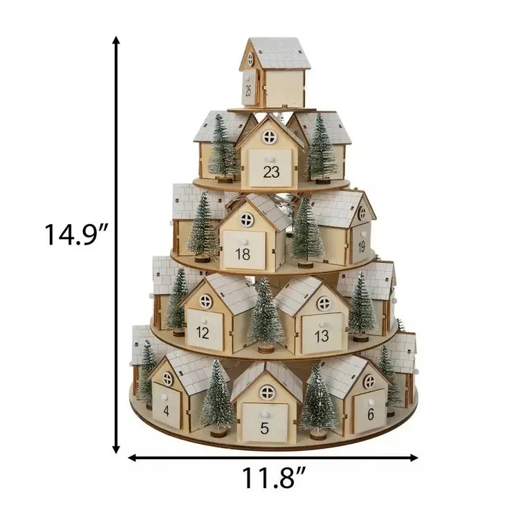 Wooden Christmas Advent Calendar 24, Days House Shape Countdown Ornament, Xmas Tree Decoration Gift For, Kids Home Party Decor